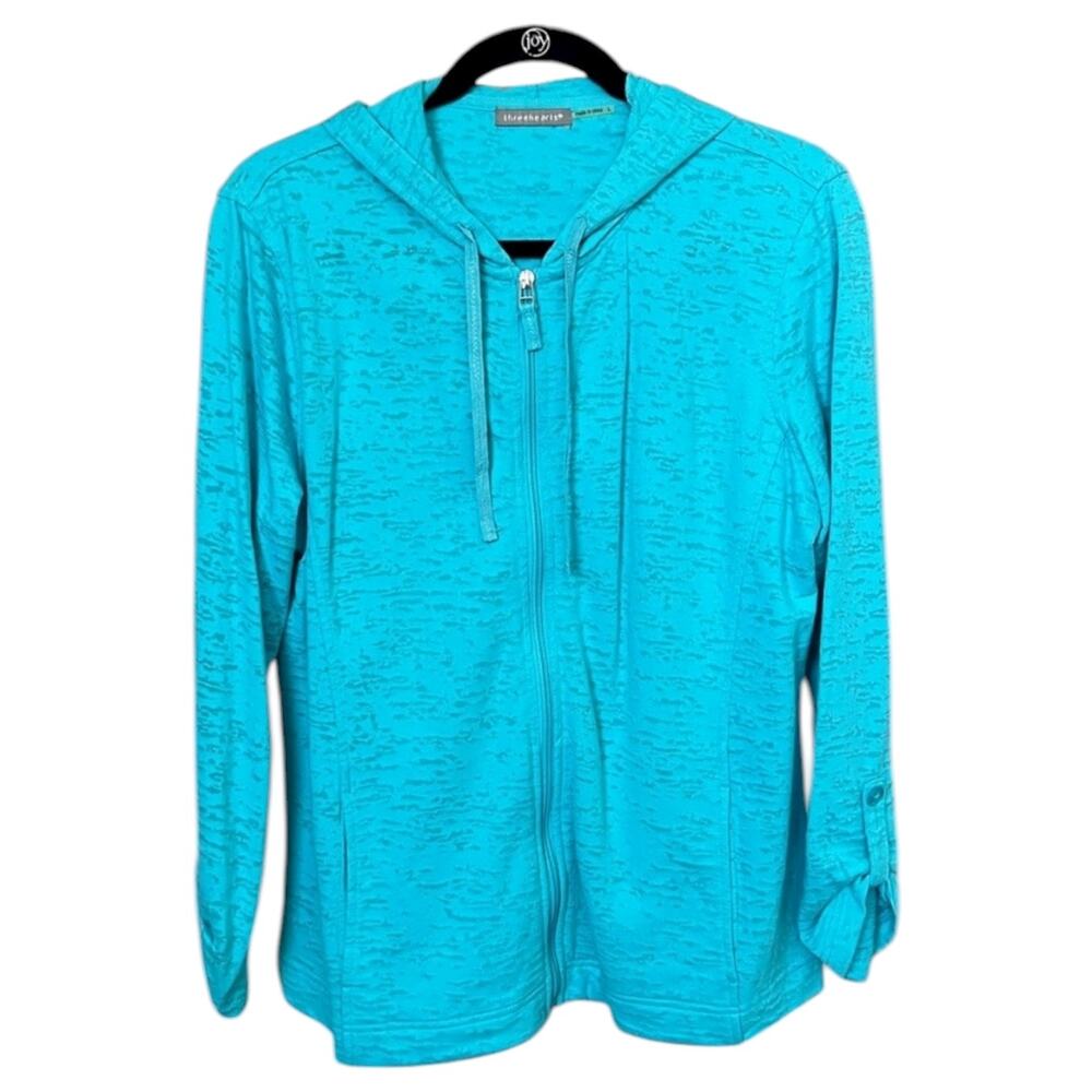 Three Hearts Teal Lightweight Zip Hoodie Cotton Blend Athleisure - L